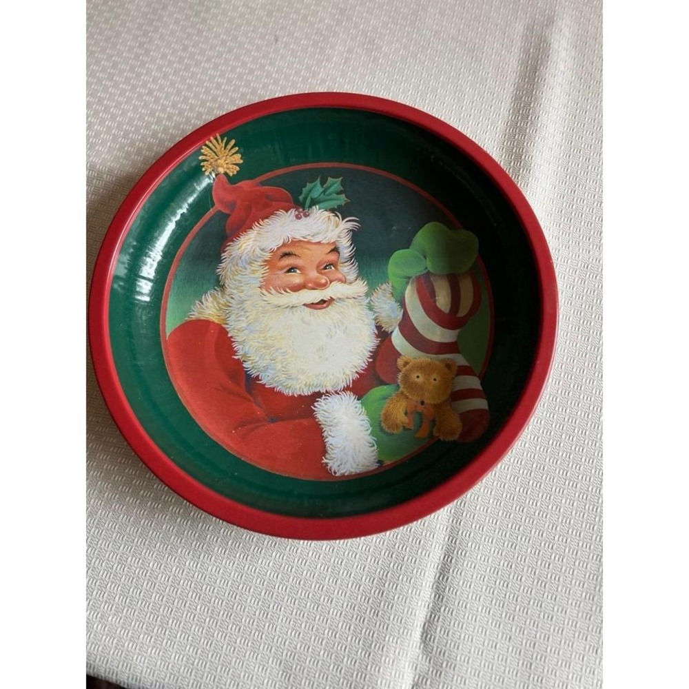 Vintage Santa Claus Christmas Tin Serving Tray